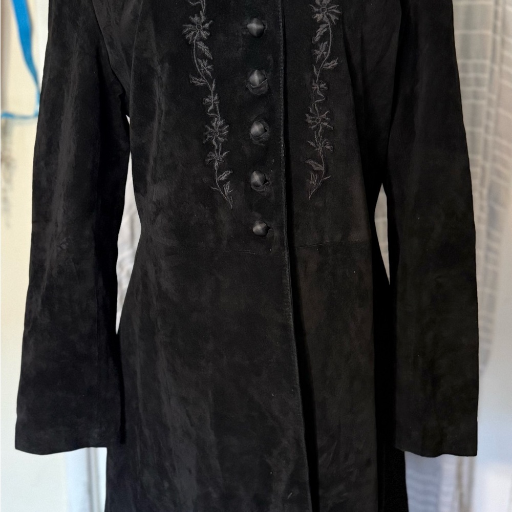 Scully Black Trench Coat with Victorian-Inspired Detailing